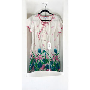 Size S cotton blend tropical print Lara Dee short sleeve button down gown